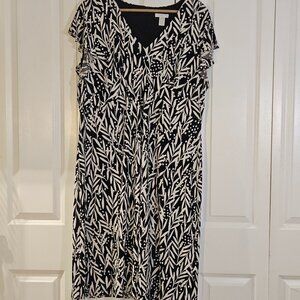London Times Women Dress Sz 18W Jersey Stretch Midi Black & White Office Church